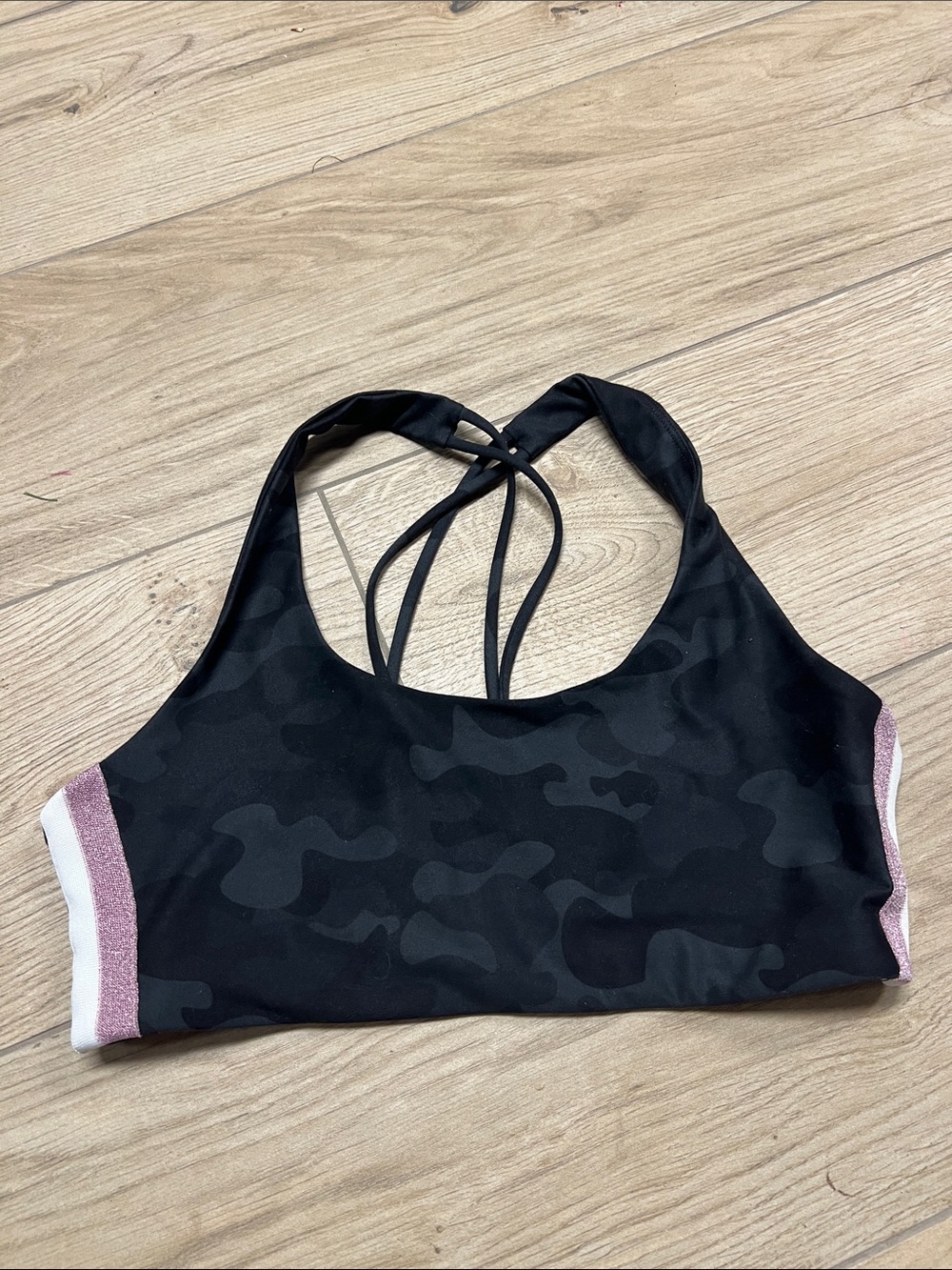 Spiritual Gangster Black Camo Swim Top with Pink Accents